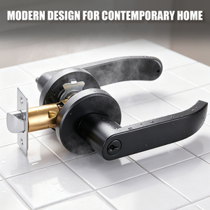Tianyi Matte Black Door Handle Lever <b>Lock</b> Wave Curved Streamlined Round Rosette <b>Keyed</b> Entry Interior Bedroom Hardware Set - Product Image 2