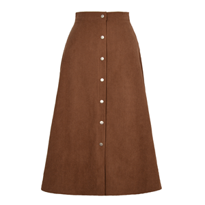 Vintage Empire Waist Corduroy Maxi <b>Skirt</b> with Buttons Breathable Plain Dyed Autumn/Winter Women's Casual <b>Long</b> <b>Skirt</b> - Product Image 1