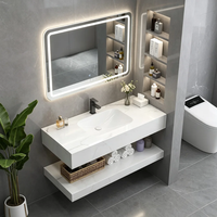 Miroir intelligent LED mural en pierre frittée pour salle de bain, avec lavabo intégré en céramique, idéal pour projets d'appartements - Vente en gros usine