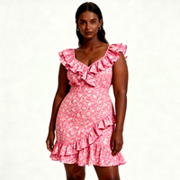 Nouvelle arrivée, robe courte d'été à col en V, à volants floraux, à manches courtes, à taille smockée pour femmes