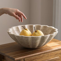 Plateau rond en pierre de travertin beige naturel, bol multi-usages pour rangement de vanité, service de fruits et fruits secs.