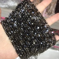 Perles d'onyx noir facettées de 2 mm, 3 mm, 4 mm, perles rondes en agate naturelle en vrac pour la fabrication de bijoux