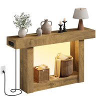 Table console LED intelligente à détection de mouvement avec station de charge, table d'entrée étroite en bois rustique épais