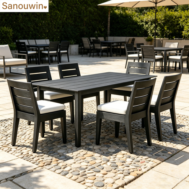 Minimalist Outdoor Aluminum Frame Dining Table Armless Chair Set-Garden Set Weather Resistant Durable for Parks Hotels