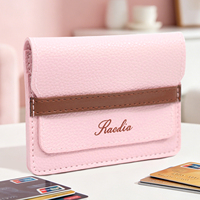 Dompet Kartu Minimalis dari Kulit PU dengan Desain Tali dan Penutup Lipat, Organizer Kartu Tipis untuk Kantor, Hadiah Profesional