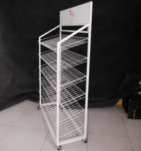 Custom Store Fruit Cans Snack Food Candy Baked Goods Bread Cake Metal Wire Display Stand Storage Rack Holder