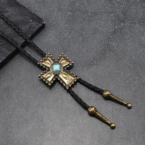 Cravatta da uomo retrò con motivo a croce Vintage con <span class=keywords><strong>camicia</strong></span> in corda di cuoio turchese con cravatta da ballo a catena <span class=keywords><strong>gioielli</strong></span> alla moda - Product Image 2