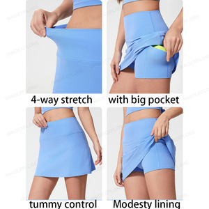 Falda deportiva de cintura alta con sensación desnuda con bolsillos cortos integrados, minifaldas de tenis deportivos personalizables de línea A para mujer - Product Image 5