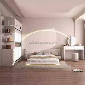 Affordable High Quality Modern Apartment Bedroom Furniture <b>Sets</b> with Floating Bed Nightstands Wardrobe & Vanity <b>Desk</b> - Product Image 2