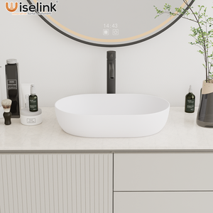Lavabo personalizado de piedra artificial, lavabo de baño de acrílico de superficie sólida, lavabo montado en la parte superior ovalada - Product Image 4