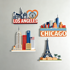 Aimants de réfrigérateur en bois 3D personnalisés, Europe, Amérique, Washington, New York, Los Angeles, Chicago, aimants promotionnels pour réfrigérateur - Product Image 2
