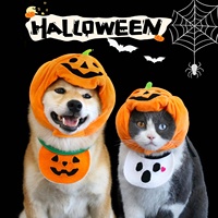 Chapeau de citrouille d'Halloween haut de gamme avec ensemble bavoir fantôme en peluche douce, accessoires de photographie amusants, personnalisable en usine, ensemble de cosplay pour animaux de compagnie