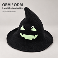 Chapeau de sorcière en laine avec logo personnalisé, imprimé phosphorescent, chapeau de magicien pointu, accessoire de fête costumée, OEM ODM, vente en gros, chapeau personnalisé