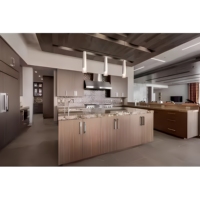 Vermonhouzz - Ensemble de meubles de cuisine modernes sur mesure avec panneaux plats, finition grain de bois foncé, et réfrigérateur encastré