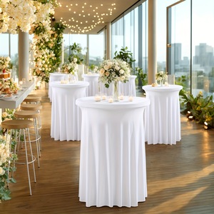 Modern Simple Round White Polyester Non-Slip Fabric <b>Cover</b> for Cocktail <b>Table</b> Skirt-Party & Wedding Use - Product Image 5