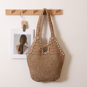 Sac de plage en paille tressée de luxe pour femme, style <span class=keywords><strong>français</strong></span>, nouvelle collection été, sac seau vintage pour vacances à la mer et shopping - Product Image 1