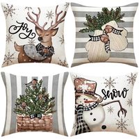 Housse de Coussin de Canapé "Deer Navidad" à Carreaux Rouges et Noirs, Housse de Coussin de Noël en Sac OPP, Décoration de Noël pour la Maison, Vente en Gros et Personnalisation de Noël