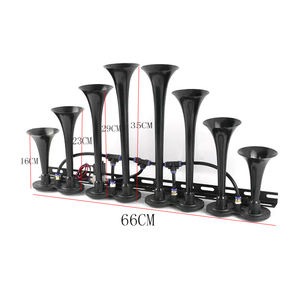 ZKXX usine <span class=keywords><strong>voiture</strong></span> haut-parleurs 24V fort 8 trompettes noir métal trompette pour camions Semis SUVs bus <span class=keywords><strong>klaxon</strong></span> - Product Image 1