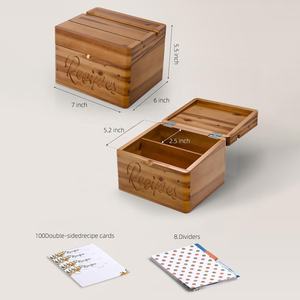 Acacia <strong>Recipe</strong> <strong>Box</strong> with 100 Cards 4x6 Dual Slot 2 Compartment Wooden Organizer No Assembly - Product Image 6