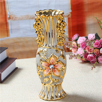 Vases à fleurs en céramique dorée rétro pour la décoration de la maison, vente directe d'usine de haute qualité, vase de table pour le salon, mariage