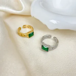 Французский нишу дизайн цепи зеленый квадратный камень граненый кольцо из титана и стали 18k Золотые женские Открытое кольцо