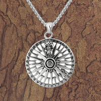 Collier Pendentif Boussole Fleur en Acier Inoxydable Gaovo Vintage Hiphop Punk, Bijou Rond Gravé Rétro pour Hommes, Usage Quotidien