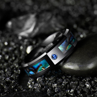 POYA – bague en carbure de tungstène noir en coquille d'ormeau véritable pour homme, incrustation de pierre de saphir bleu, bande de mariage de 8mm
