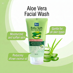 Y628 YOKO BABY SOFT ALOE FACIAL WASH 150Ml Gel nettoyant pour le visage à base d'extraits naturels d'aloe vera, de cactus, de camomille, pour tous types de peau - Product Image 3