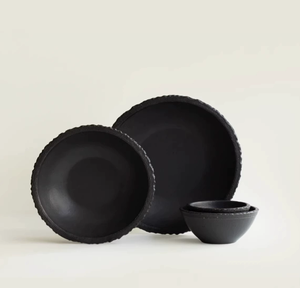 Matte Dark Brown Stoneware Bowls, Textured Rim High-Design Ceramic <b>Dinnerware</b> for Home & Restaurant - Product Image 6