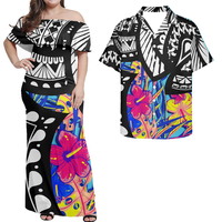 Haute qualité Matchable Couple hawaïen Luau chemise ou Wrap robe à volants épaules dénudées longue robe moulante correspondant hommes Aloha chemise