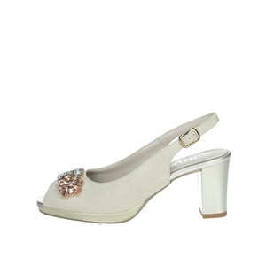 Sandali da donna Beige con cinturino alla caviglia con tacco stringato MM275042 alla moda quadrato e punta per uso estivo all'aperto - Product Image 1