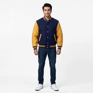 Chaqueta Varsity Personalizada con Logotipo Frontal para Hombre, Talla Grande, Cuello Alto, Cierre de Botones Cubiertos, Mezcla de Poliéster/Algodón, Transpirable para Invierno - Product Image 1
