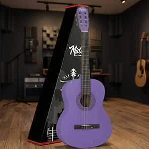 Guitare classique 4/4 violette avec manche en Sapele, tige de tension réglable, finition brillante |   Midex CG-270PU avec housse de transport souple - Product Image 3