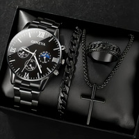 Ensemble de montres à quartz de luxe pour hommes d'affaires avec calendrier et bracelet en acier, montre-bracelet décontractée pour cadeaux d'entreprise