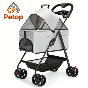 <span class=keywords><strong>Poussette</strong></span> pliable légère à quatre roues Petop pour chats et chiens, facile à installer, avec plateau pour nourriture et chariot de transport - Product Image 1