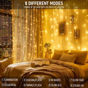 أضواء ستارة LED للكريسماس قابلة للتوصيل، أضواء خيالية للنوافذ والجدران الخارجية، سلسلة أضواء للتعليق، ديكور داخلي وخارجي لغرفة النوم والفناء، مقاومة للماء IP44 - Product Image 2