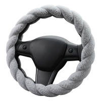 Housse de volant de voiture universelle 38 cm en fausse fourrure torsadée courte et pelucheuse, antidérapante, douce, chaude, sans perte de poils, pour l'hiver - Grande Vente