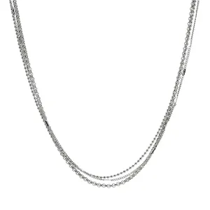 Versatile Stainless Steel Silver Color Multi-Layer Necklace Non-Fading Plain Chain Collarbone Gift For Any Occasion