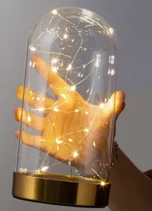 סיטונאי מותאם אישית שקוף פרחוני אהיל כיפת זכוכית עם בסיס נירוסטה זהב לקישוט