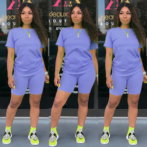 Completo Estivo Casual da Donna in Maglia Personalizzabile Due Pezzi <span class=keywords><strong>T</strong></span>-<span class=keywords><strong>Shirt</strong></span> e Pantaloncini con Tessuto Traspirante Ecologico - Product Image 6