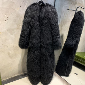 Cappotto da <span class=keywords><strong>donna</strong></span> con collo a girocollo lungo 2025 pelliccia di pecora morbida e morbida pelliccia nera - Product Image 1