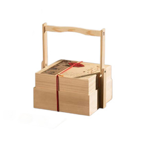 Caja de Regalo para Pasteles Lunares de Madera Maciza, Estilo Chino Tradicional, Caja de Almacenamiento Rectangular para Zongzi con Cuatro Compartimentos, Shandong - Product Image 2