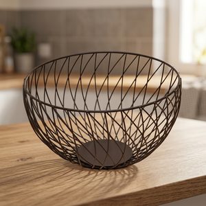 <b>Round</b> Metal <b>Storage</b> <b>Basket</b> Iron Wire Kitchen Food Container Durable Minimalist Standing Type Single Tier Welding Design - Product Image 4