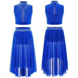 6-16 enfants filles 2 pièces costumes tenue de <span class=keywords><strong>danse</strong></span> lyrique haut court avec jupe ensembles pour la louange <span class=keywords><strong>danse</strong></span> moderne scène Performance compétition - Product Image 1