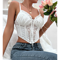 Garniture en dentelle pour femmes Spaghetti Strap Corset Bustier Top Sheer Mesh Going Superposition Cami Top Garniture à volants désossée pour la taille