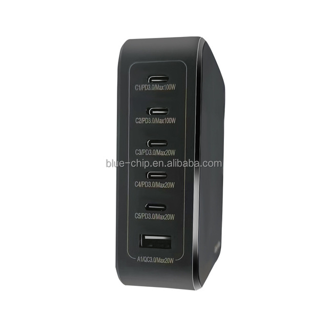 Portable 6 Ports Type-C USB Power Adapter GaN PD 140W Fast Charger QC 3.0 Desktop Charger for Iphone Samsung Phone Tablet Laptop