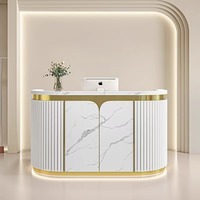 Bureau d'accueil moderne et minimaliste en bois - Design durable, écologique et personnalisable pour hôtels et centres commerciaux, avec éclairage LED, idéal pour les bureaux de luxe