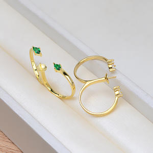 Anneau double réglable en argent S925 pour femmes, bijoux en perles DIY, support vide, produit semi-fini, forme de diamant ovale 166 - Product Image 1