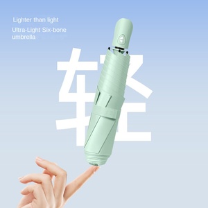 Three-fold 6-bone <b>Automatic</b> Ultra-light Black Glue Sunscreen Folding Female Portable Pencil <b>Umbrella</b> Manufacturers Spot Printing - Product Image 2