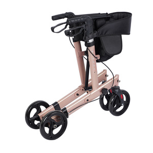รถช่วยเดินโรลเลเตอร์สีโรสโกลด์ 4 ล้อ พร้อมที่นั่งและกระเป๋า สำหรับผู้สูงอายุ - Product Image 4